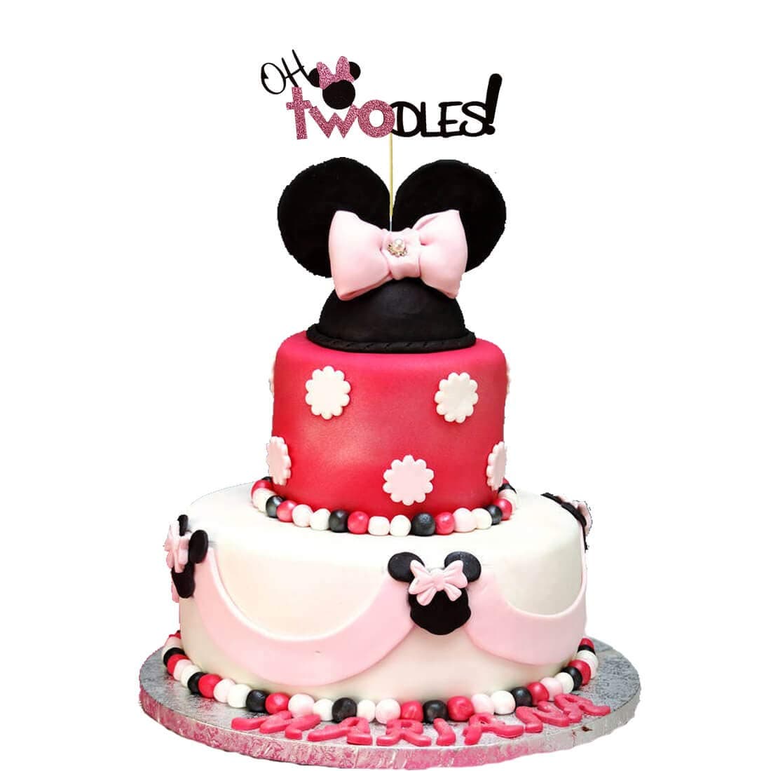 Minnie Mouse Second Birthday Cake Topper,Oh Two Dles Birthday Party Supplies Decorations For Girl(pink)