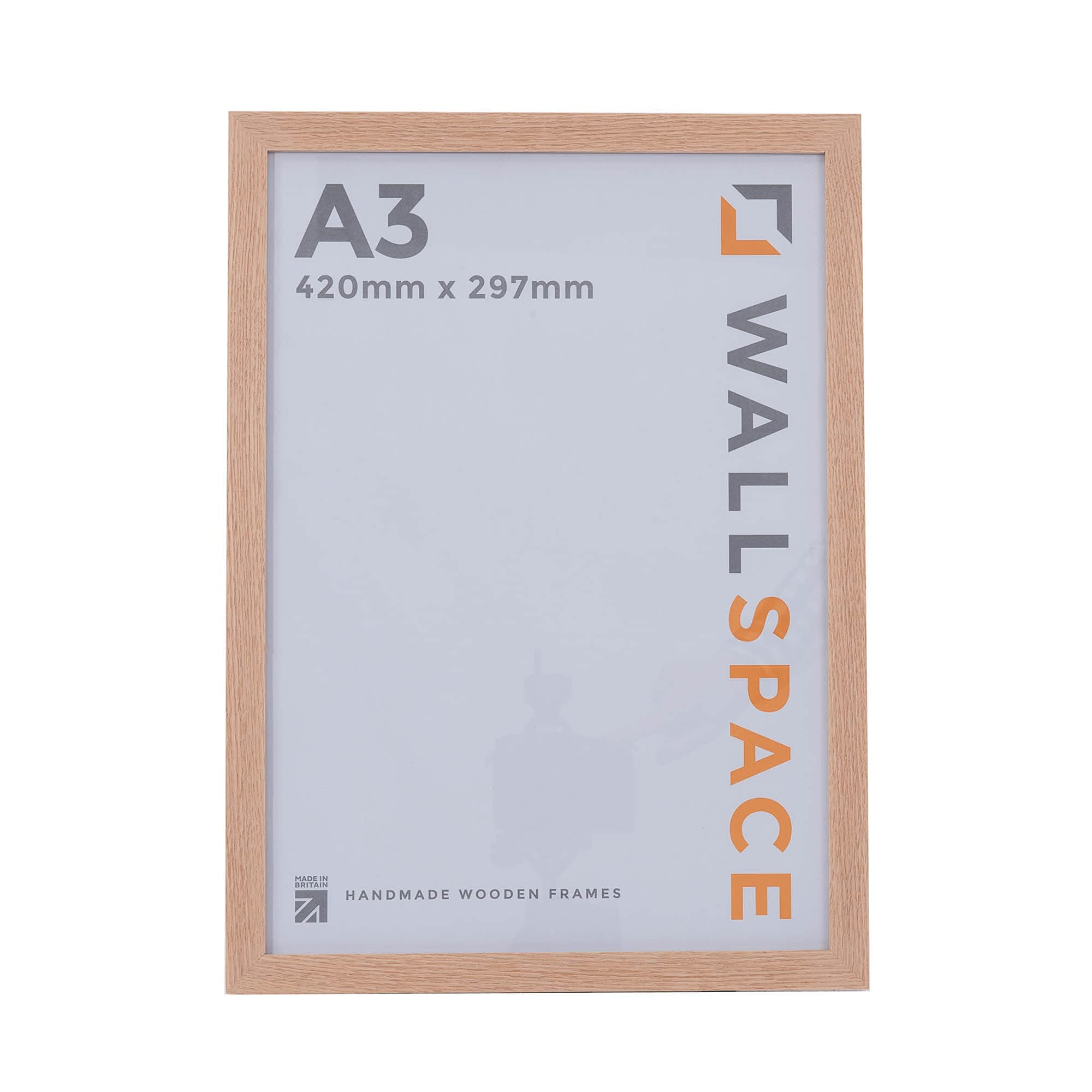 Wall Space A3 Oak Frame - A3 Frame Oak with GLASS. This A3 Picture Frame is the perfect A3 Photo Frame for an A3 Print, Photo or Poster. A3 Frames | A3 Oak Frame | 420 x 297 | A3 Wooden Frame