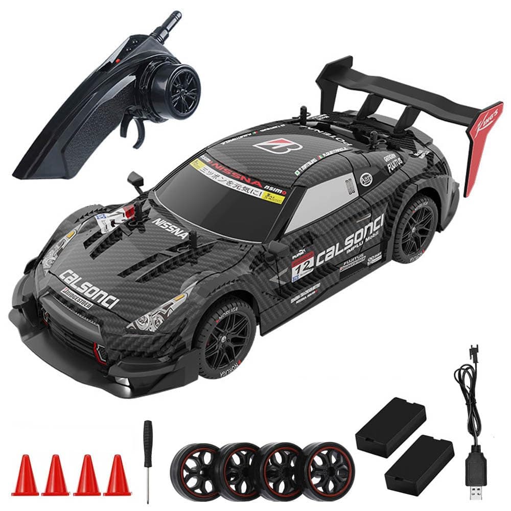 Remote Control Cars 40KM/H RC Drift Car 1/14 Infinitely Variable Speed 30mins Fun Time 4WD 2.4GHz LED Lights Replaceable Drifting Racing Tires Fast RC Car Gifts for Kids Adults 2 Battery Black