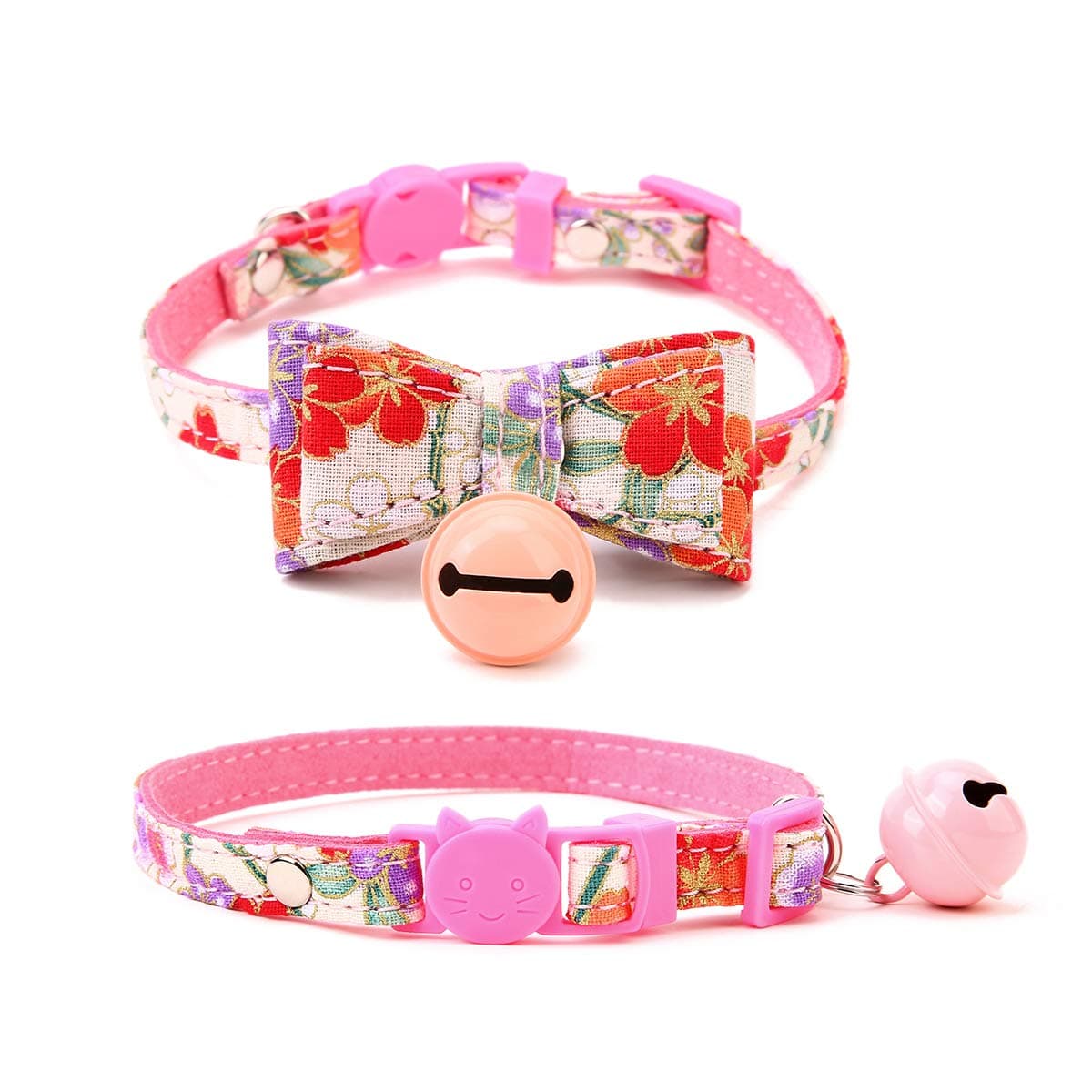 Unihubys 2 Pack Cat Collars breakaway with Bell, Cute Bowtie Puppy Collars for Small Dogs (XS, Pink)