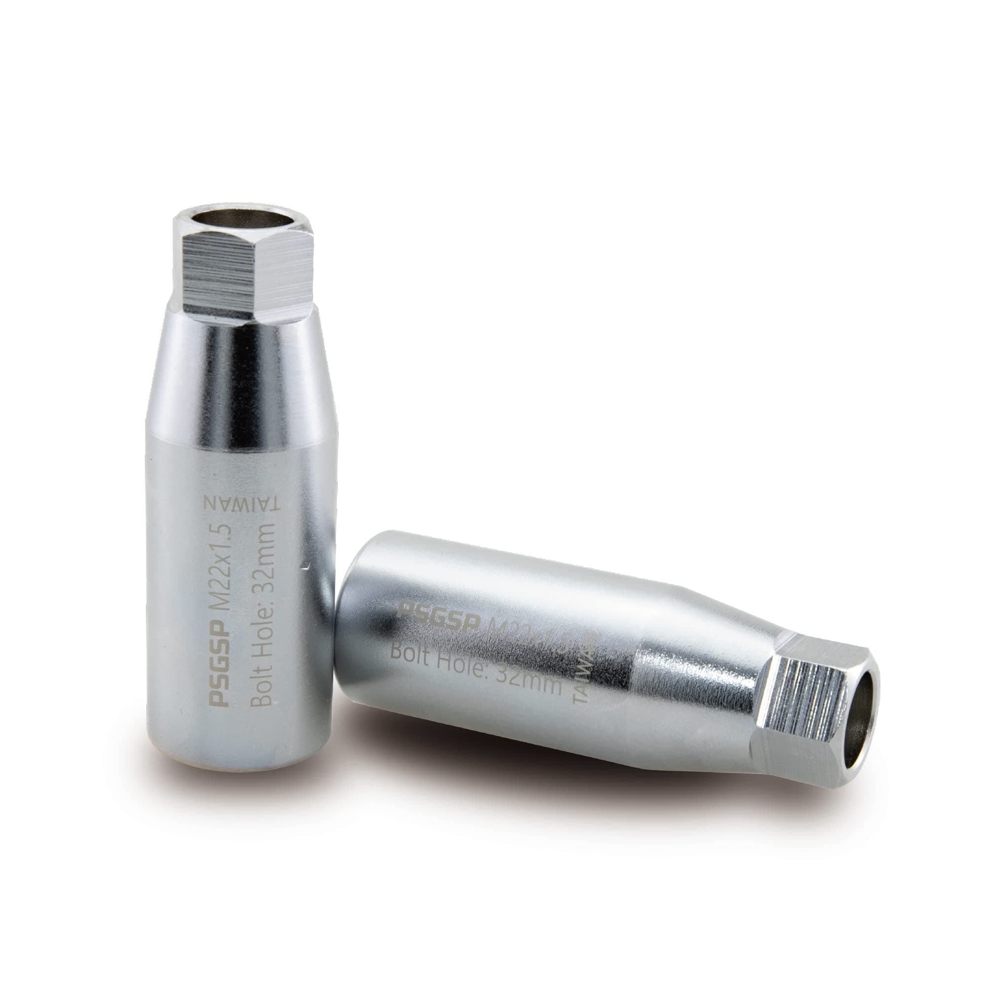 PSGSP Wheel Centering Tool Pair Frosted Chrome with M22x1.5 Internal Thread for Heavy Duty Truck Wheels with Bolt Hole 32mm (1.26 inch)