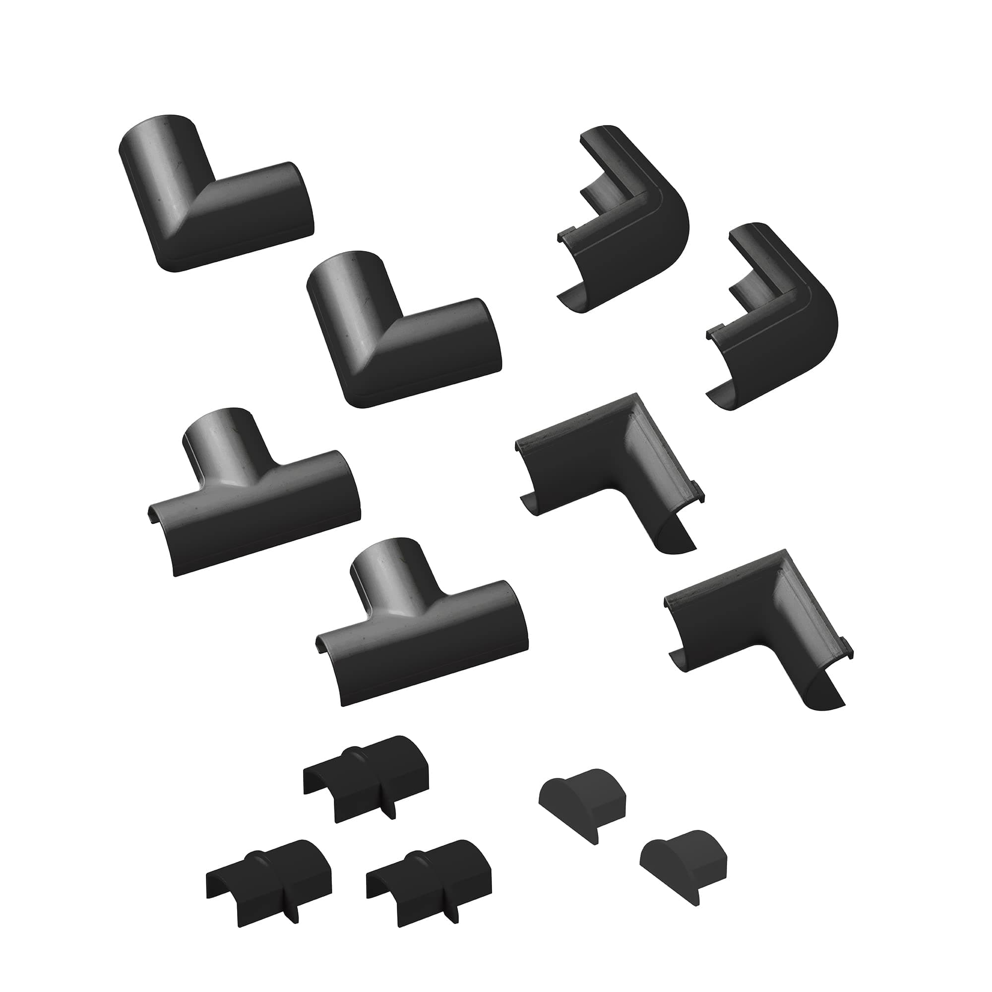 D-Line 20x10mm Black Clip-Over Accessory Multipack - 2X Internal Bend, 2X External Bend, 2X Flat Bend, 2X Equal Tee, 3X Connector, 2X End Cap