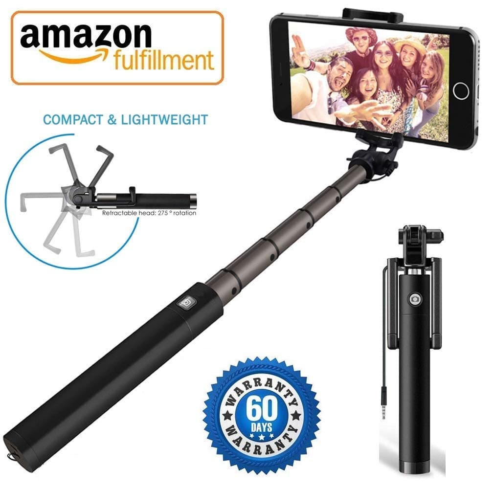 YCNEX Compact Wired Monopod Extendable Selfie Stick with AUX Wire Built-in Remote Pocket Size Sefie Stock for All iPhone/Samsung/Oppo/Vivo/Xiaomi Redmi & All Smartphones