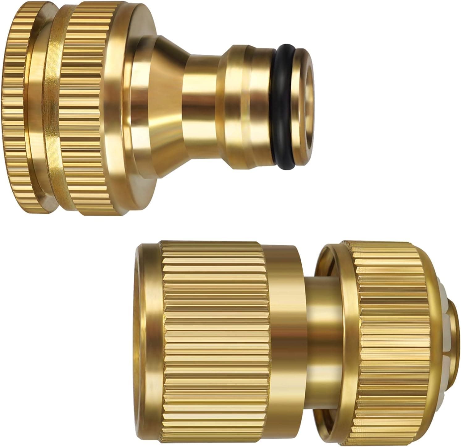 Generic Brass 2-in-1 Garden Hose Tap Connector & 1/2 Inch Brass Garden Hose Connector 2 Pack
