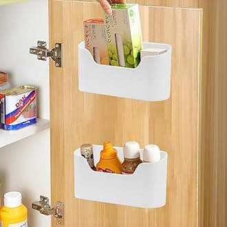 KARBAG 2 Pieces Kitchen Cabinet Door Storage Box, Self-Adhesive Wall Mounted Storage Box Wrap Organizer Container Storage Organizer Space Saving for Small Items, Bathroom, Fridge