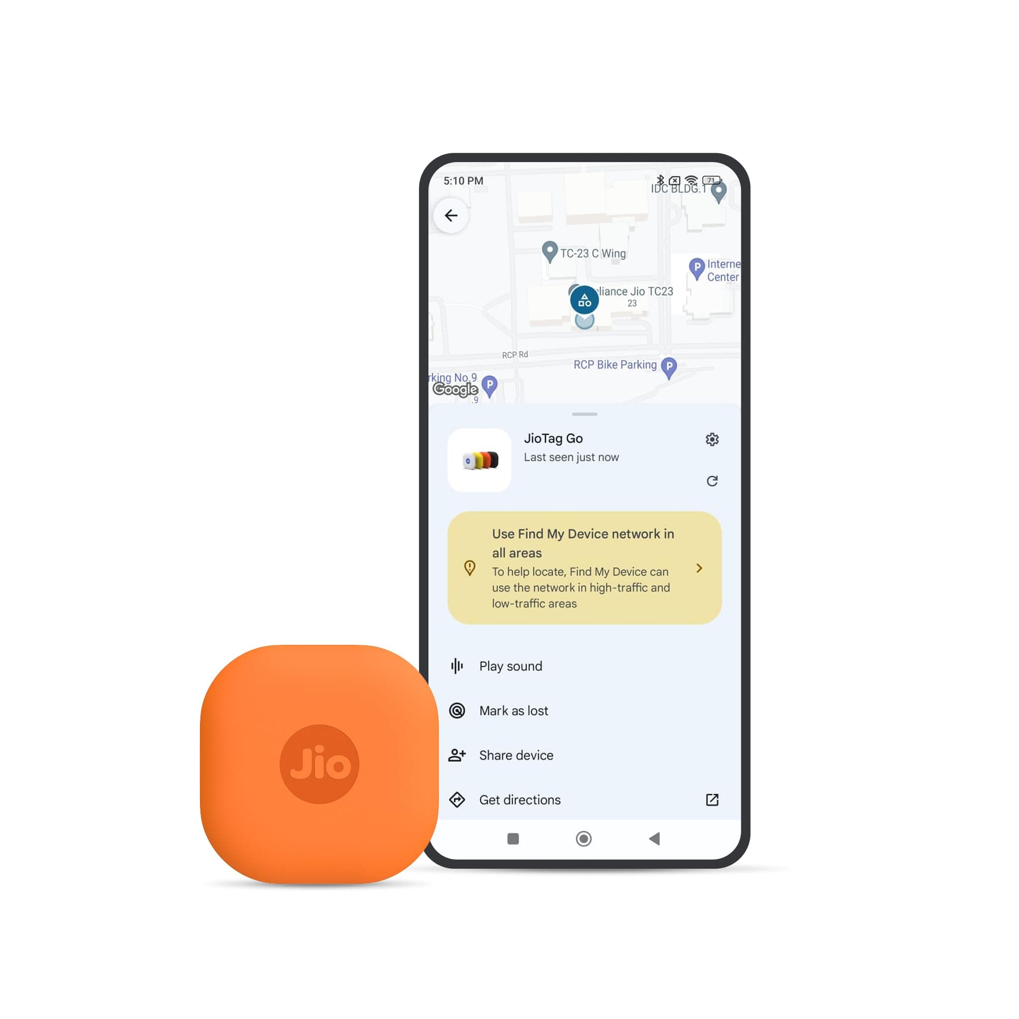 JioTag Go |India's First Android Tag | Google Find My Device Item Finder| Worldwide Tracking for Keys, Wallets, Luggage, Gadgets and More|1+1 Year Battery|No SIM Needed|BT 5.3|for Android Only