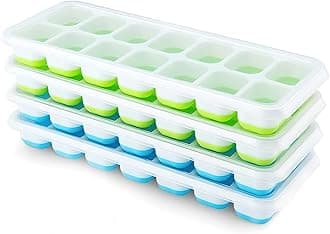 Ice Cube Tray,Silicone Ice Cube Trays with Lid, Space-Saving and Stackable, LFGB Certified and BPA-Free Square Ice Cube Trays Easy to Remove, pack of 1, multicolor