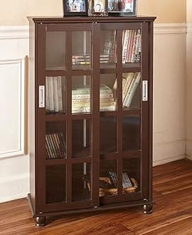 The Lakeside Collection Sliding Glass Door Storage Cabinets - Dark Walnut