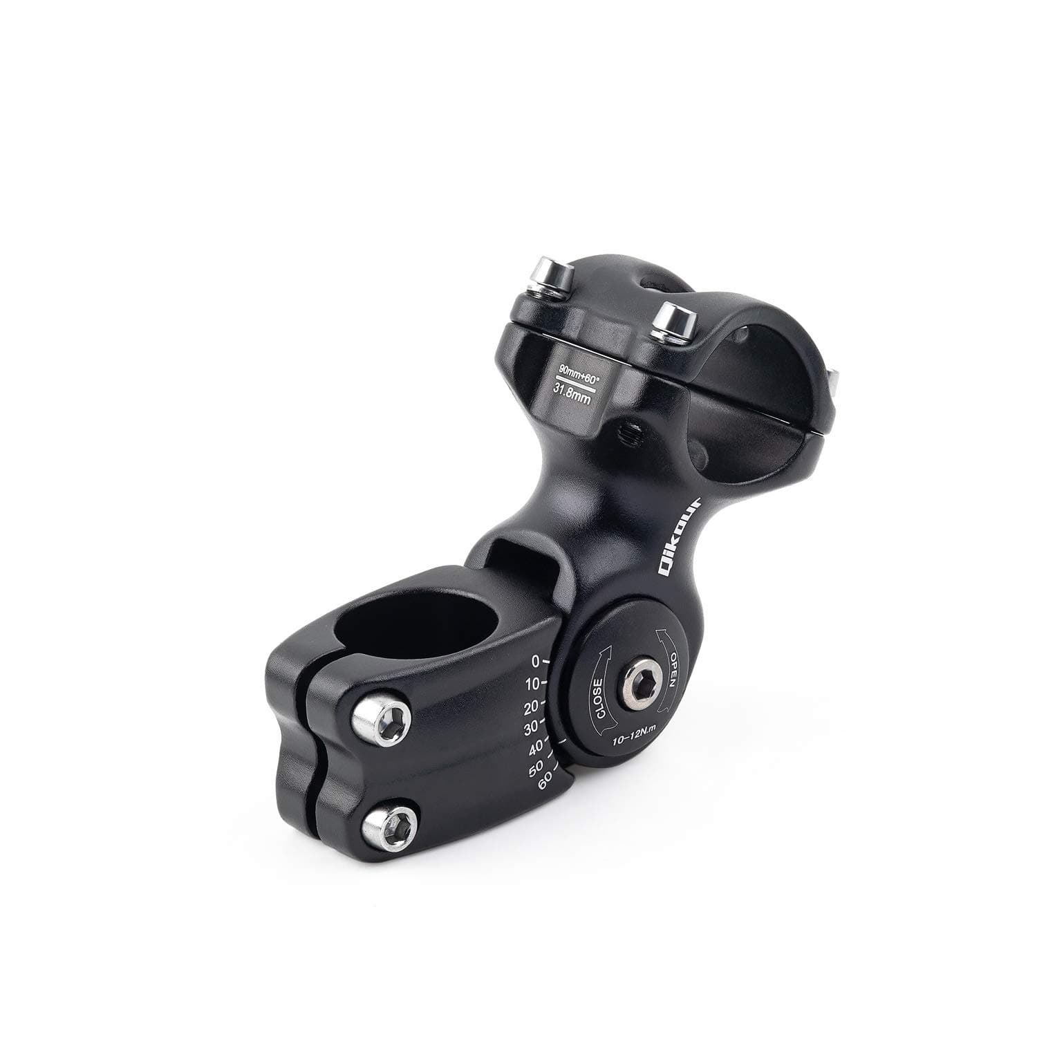 Bike Stem Adjustable 60 Degree 31.8mm (1-1/4") / 25.4mm (1") Handlebar Stem for MTB, Road Bike, Fits Standard 28.6mm (1-1/8") Steering Tube (31.8 x 90mm, 31.8mm Handlebar & 28.6mm Steering Tube)