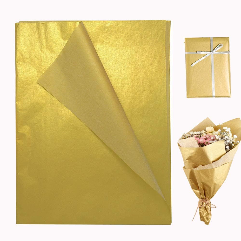 Gold Tissue Paper,Metallic Gift Wrapping Paper 50 Sheets 14 * 20 inch for Wedding Birthday,Anniversary Party,Valentine’s Day Decoration