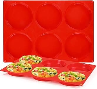 Jumbo Muffin Top Pan, Silicone Egg Molds for Breakfast Sandwiches 4 Inch Large Baking Pan for Oven English muffins, Whoopie Pies, Corn Bread, Tarts 2 Pack Red