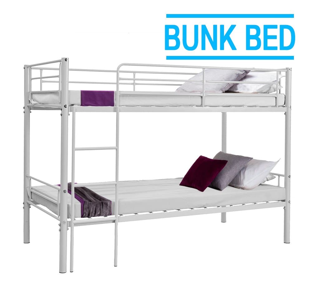 Schindora® 3ft Single Metal Bunk Bed - Twin Sleeper No Mattress (White)