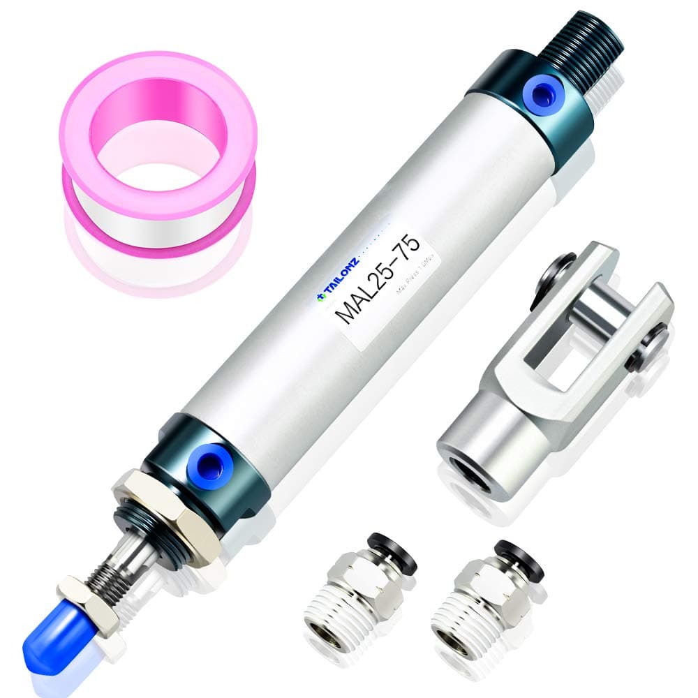TAILONZ PNEUMATIC 25mm Bore 75mm Stroke Air Cylinder Double Action With Y Connector and 2 Pcs 6mm Fitting MAL25x75