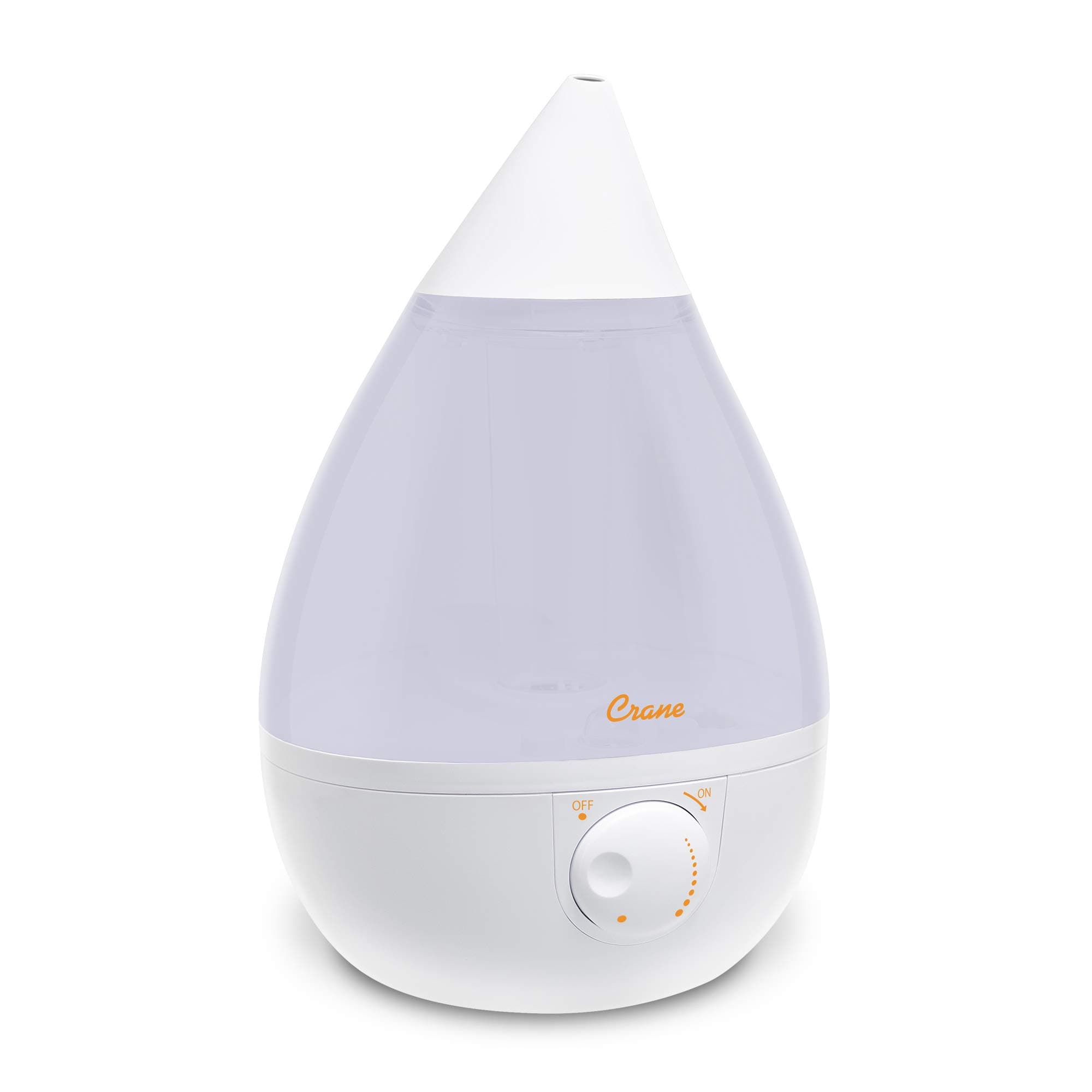Crane White Drop Ultrasonic Cool Mist Teardrop Humidifier, 1 Gallon Tank, Baby Humidifier for Nursery, Bedroom, Plants, Office, Adjustable Mist Levels