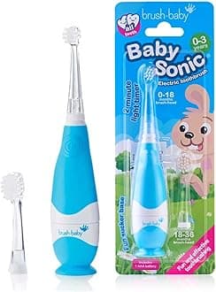 Brush Baby BabySonic Infant, Toddler Electric Toothbrush, Ages 0-3 Years - LED Timer and Gentle Vibration (Blue)
