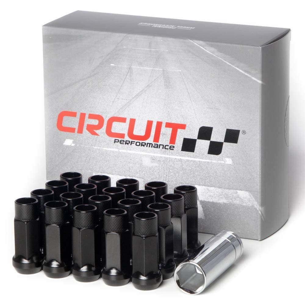 Circuit PerformanceForged Steel Extended Open End Hex Lug Nut for Aftermarket Wheels: 1/2"-20 Black - 20 Piece Set + Tool