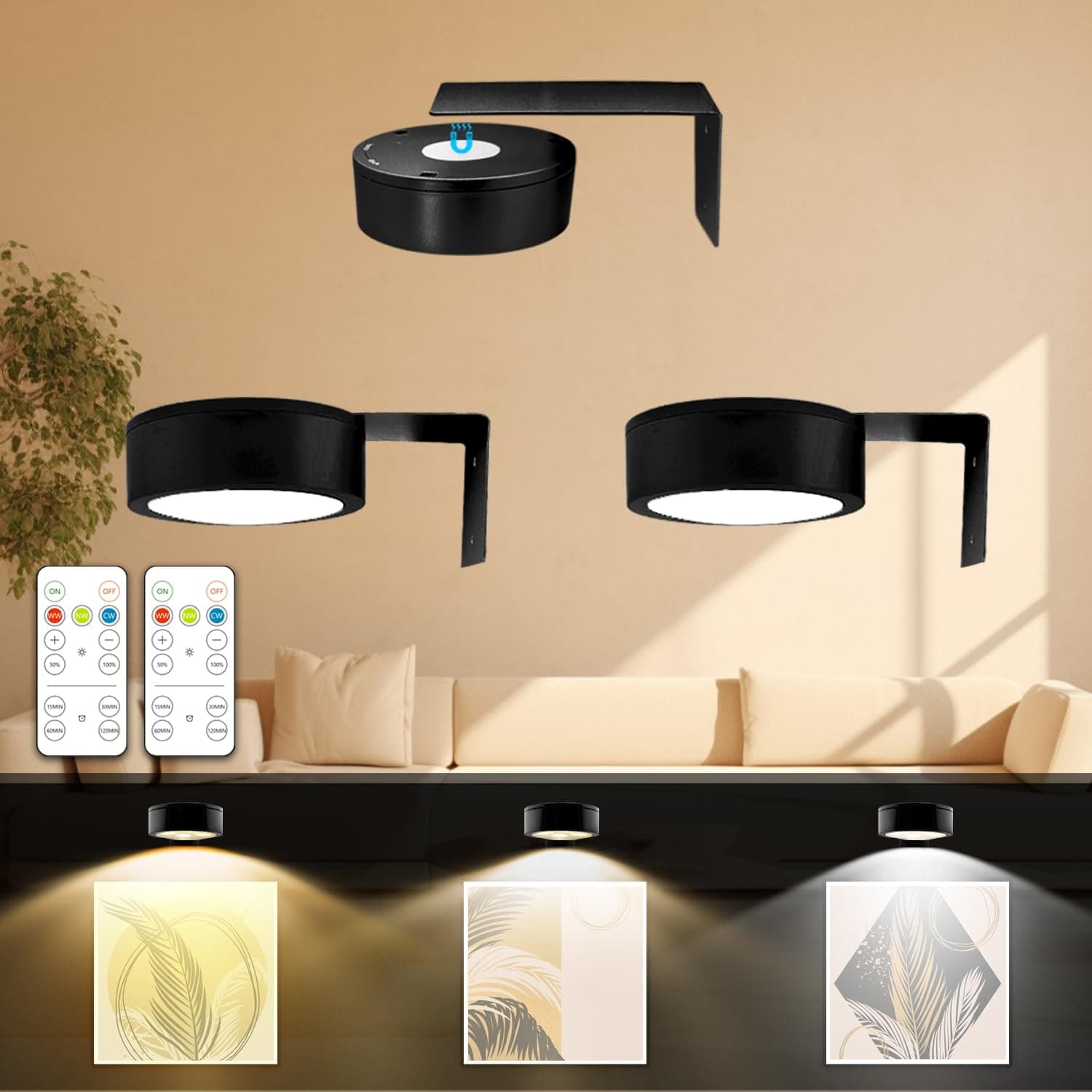 Arixinks 3PACK Picture Light Battery Operated with Remote, Painting Light for Art with 3 Lighting Colors&Dimmable, 280LM Art Display Accent Light on Wall for Pictures Dartboard Photo Frame Portrait