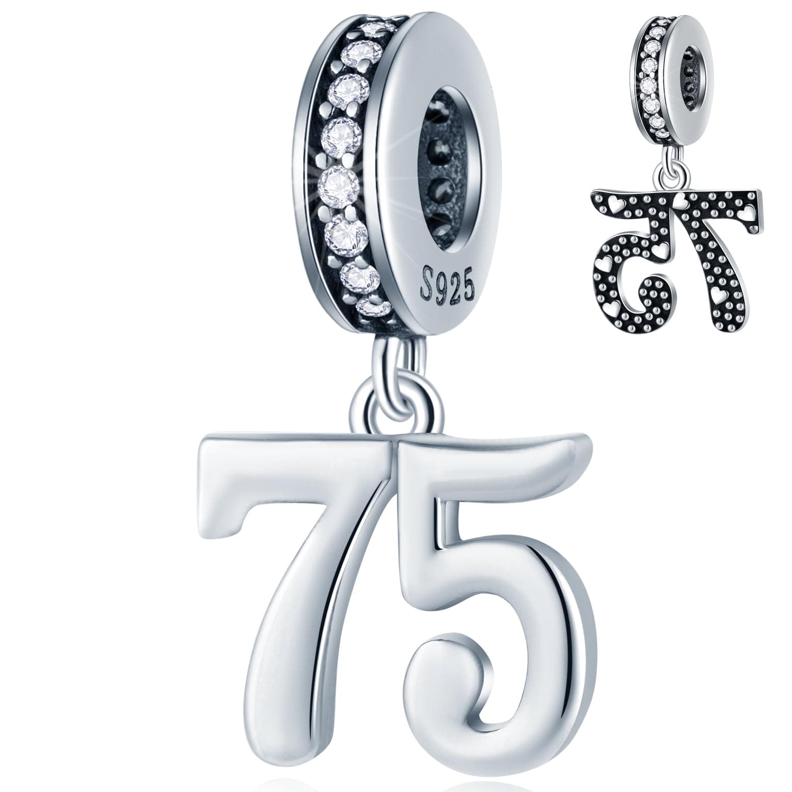 GLOWDAS 10 to 25 28 30 31 33 35 36 40 45 50 55 60 65 70 75 80 Birthday Charms, fits European Anniversary Bracelet/Necklace, 925 Sterling Silver Number Pendant Beads, Gifts for Lover/Family/Friends