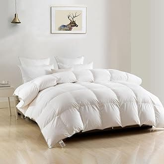 DWR Luxury Down Feather Fibers Comforter Full/Queen, Hotel-Style Fluffy Duvet Insert, Ultra-Soft Cotton Blend Fabric, High Fill Power 46oz Medium Weight for All Season(90x90, White)