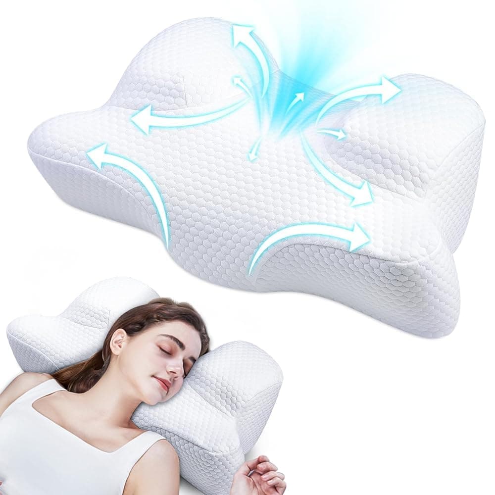 Benazcap Cervical Neck Beauty Pillow - Back Sleeper Pillow Reduces Pressure on Skin & Face, Sleep on Your Back Comfortably, Anti-Aging & Anti Wrinkle Memory Foam Pillow for Neck & Shoulder, White