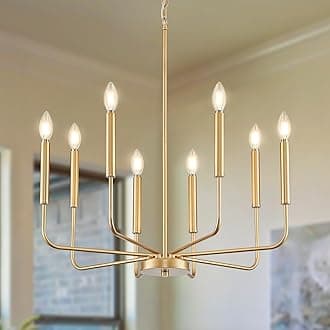 Modern Gold Chandelier for Dining Room,Metal 8-Light Kitchen Light Fixtures, Farmhouse Candle Hanging Pendant Light for Living Room Entryway Foyer Bedroom (Bulbs Not Included)