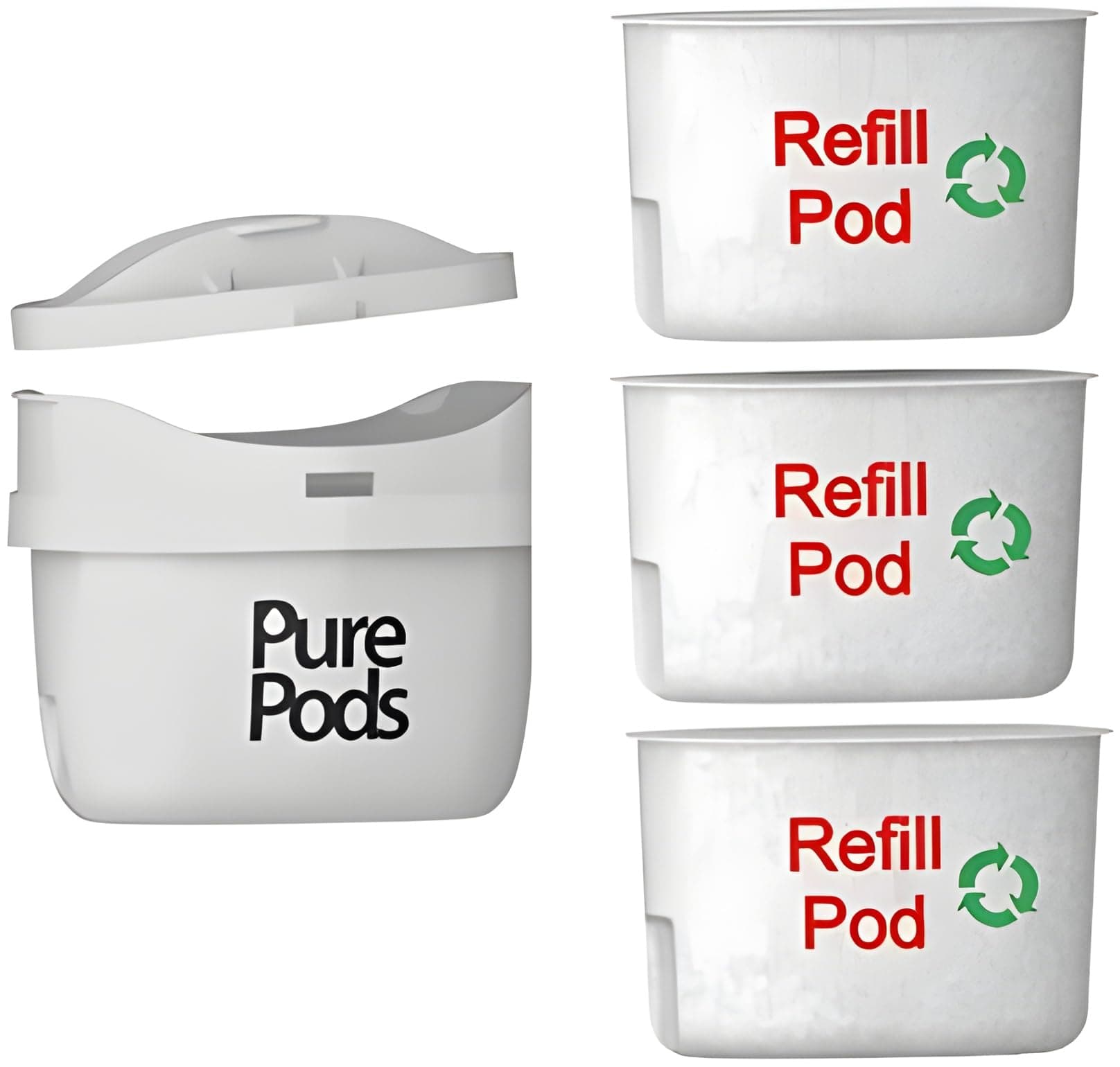 PurePods Starter Kit Refillable Reusable Water Filter Cartridge & 3X Refills Compatible with Most Refillable Brita Maxtra*, Maxtra+* & Perfect Fit*Jugs