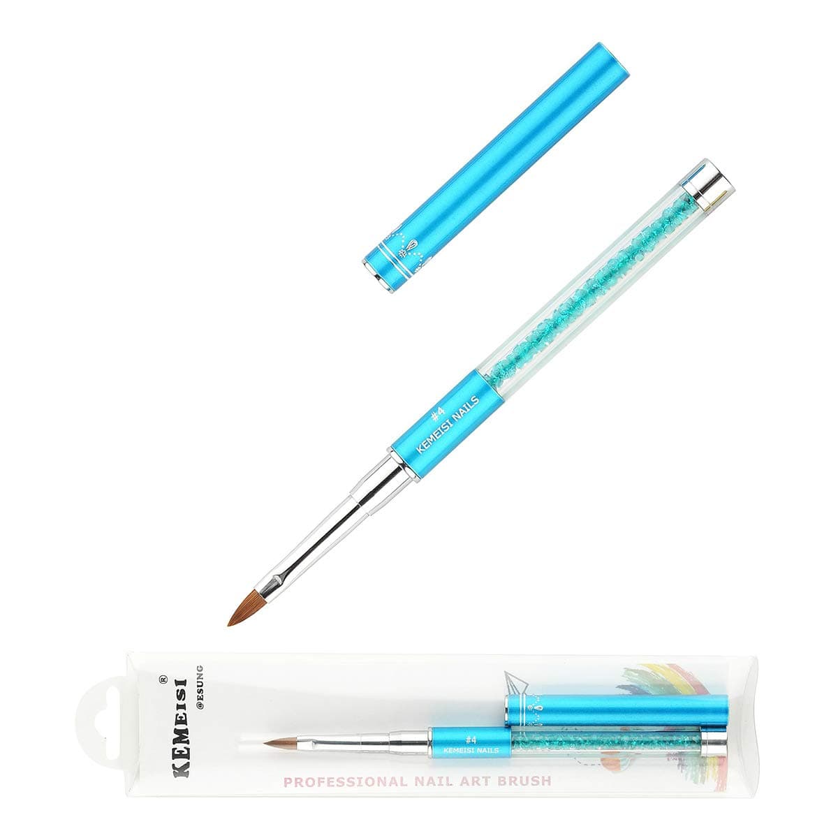 1PC Rhinestone Metal Handle Salon Using 3D Acrylic Art Nails Design Kolinsky Acrylic Nail Brush Size 2,4,6,8,10 (#4) …