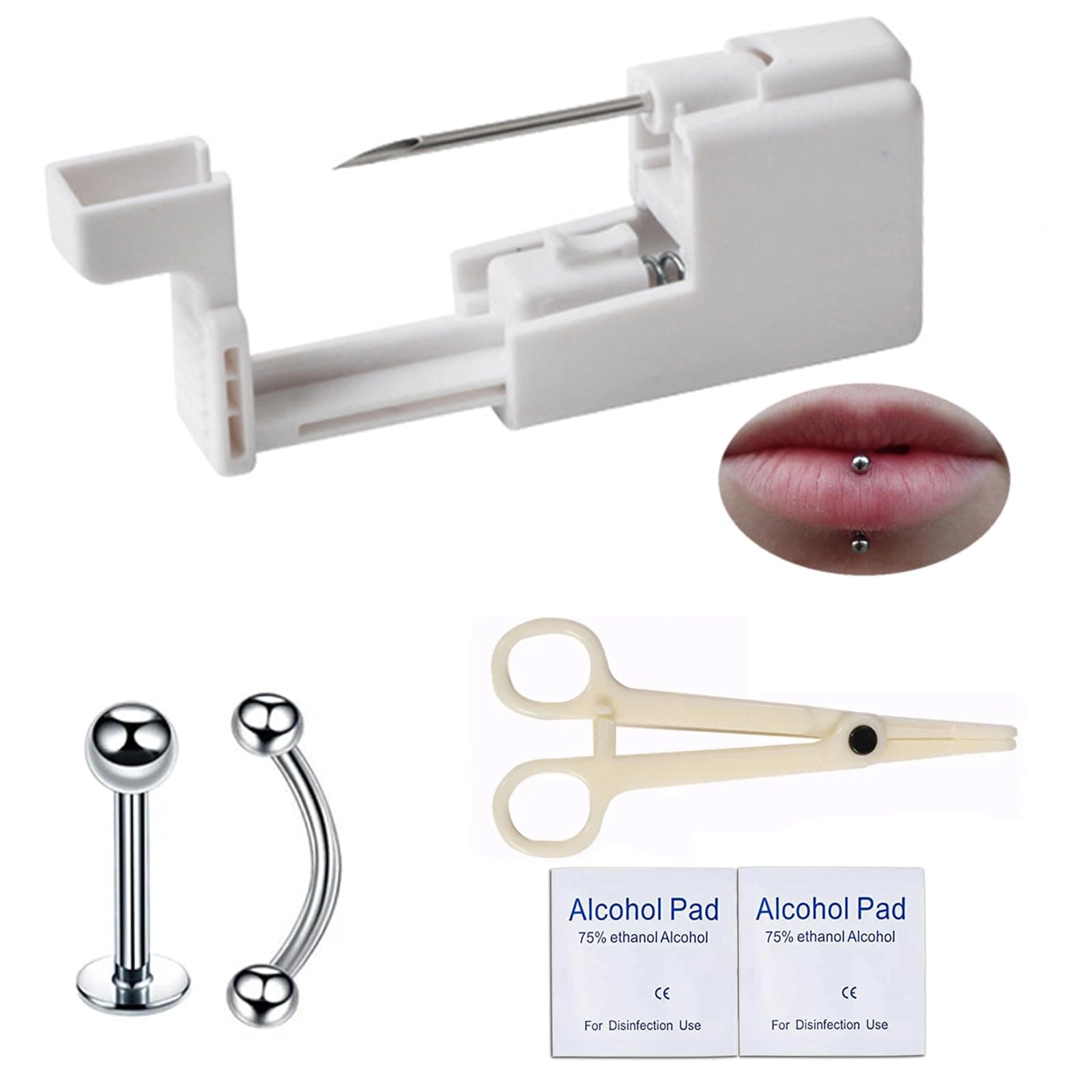 6PCS Lip Piercing Kit,Professional Body Piercing Gun Kits at Home,Lip Ring,Body Piercing Needle Tool Kits Stainless Steel for Women (Lip Piercing Kit)