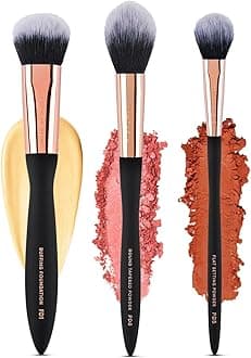 Profusion Cosmetics Artistry Face Essentials 3 Piece Wave Handle Face Brush Set for Flawless and Elegant Look, Enhance Your Beauty with Essential Luxurious Vegan Makeup Brushes