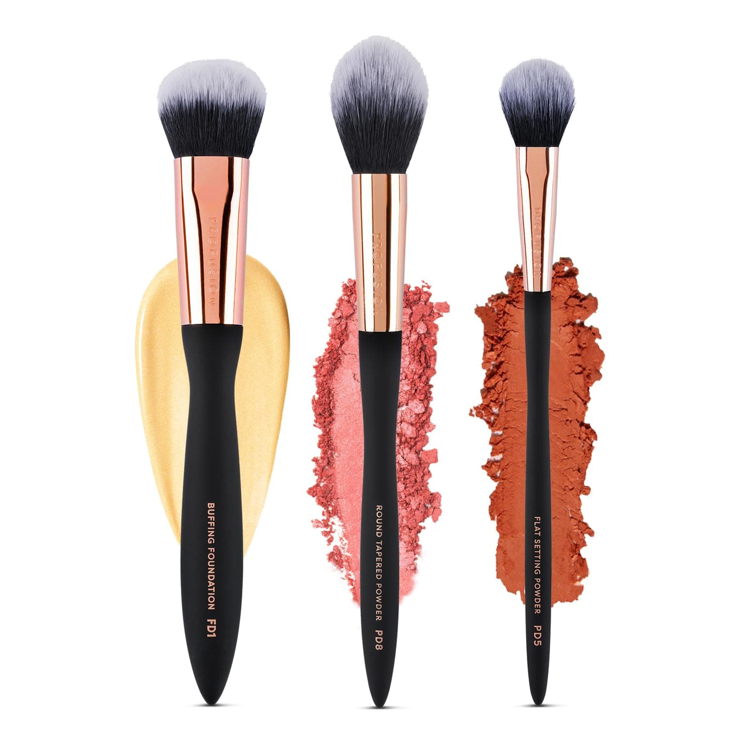 Profusion Cosmetics Artistry Face Essentials 3 Piece Wave Handle Face Brush S...