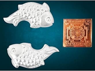 Pure Silver Fish Idol with Astdhatu Laxmi Yantra (Combo) for puja | chandi ki machli/Fish for Astrological and lal kitab Remedy | Silver Fish for vastu, Pooja (wt. 1 Gram) Laxmi Fish