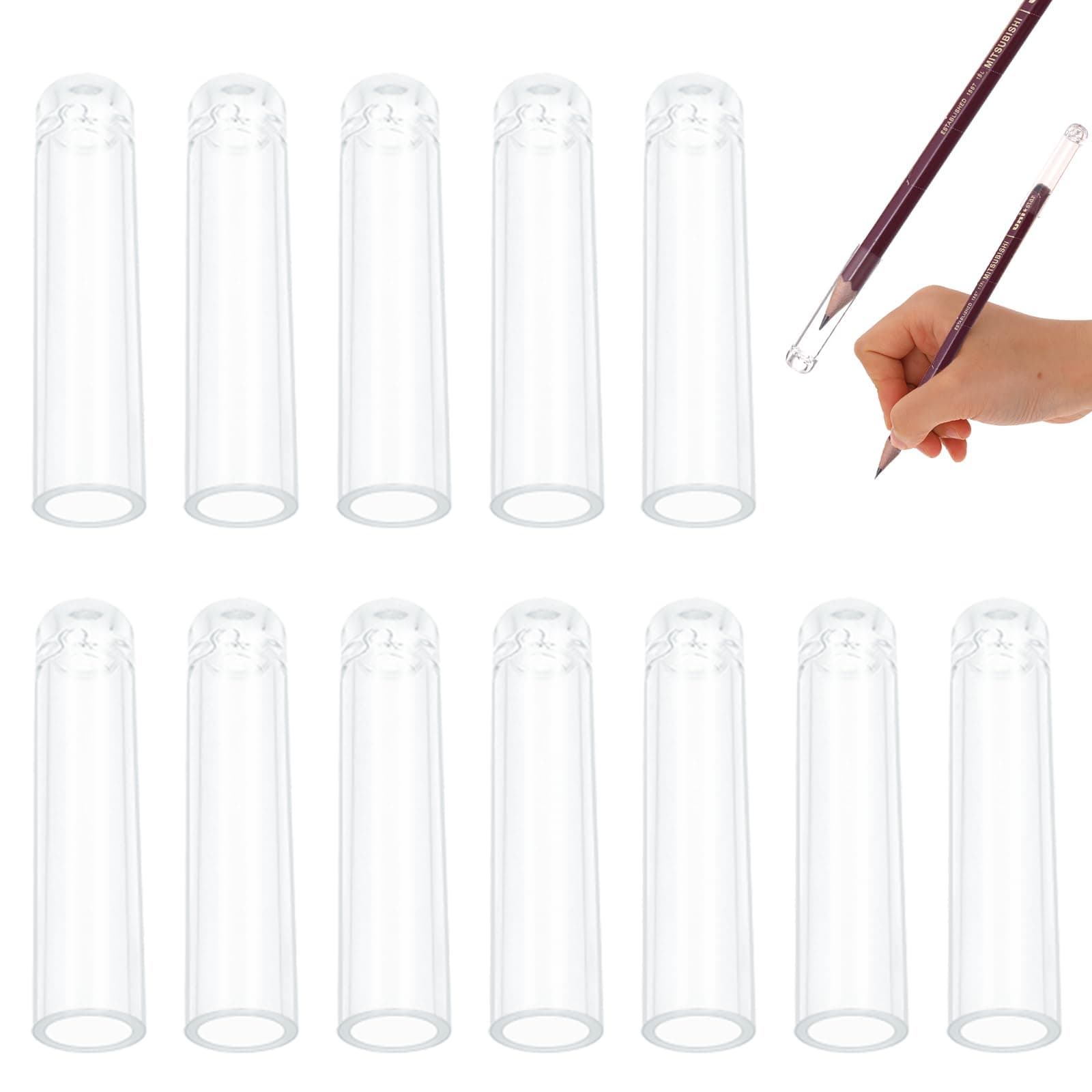 Vin Beauty 24 Pcs Plastic Pencil Cap, Pencil Tip Protector Cover Clear Pencil Toppers Clear Pencil Caps for Wooden Pencils Extender Holders for Student School Office, Extender for Colored Pencils