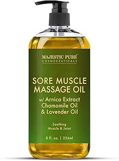 Majestic Pure Arnica Sore Muscle Massage Oil 236 ml - with Lavender & Chamomile Essential Oils, Fast-Absorbing Full Body Massage Oil, for Men & Women