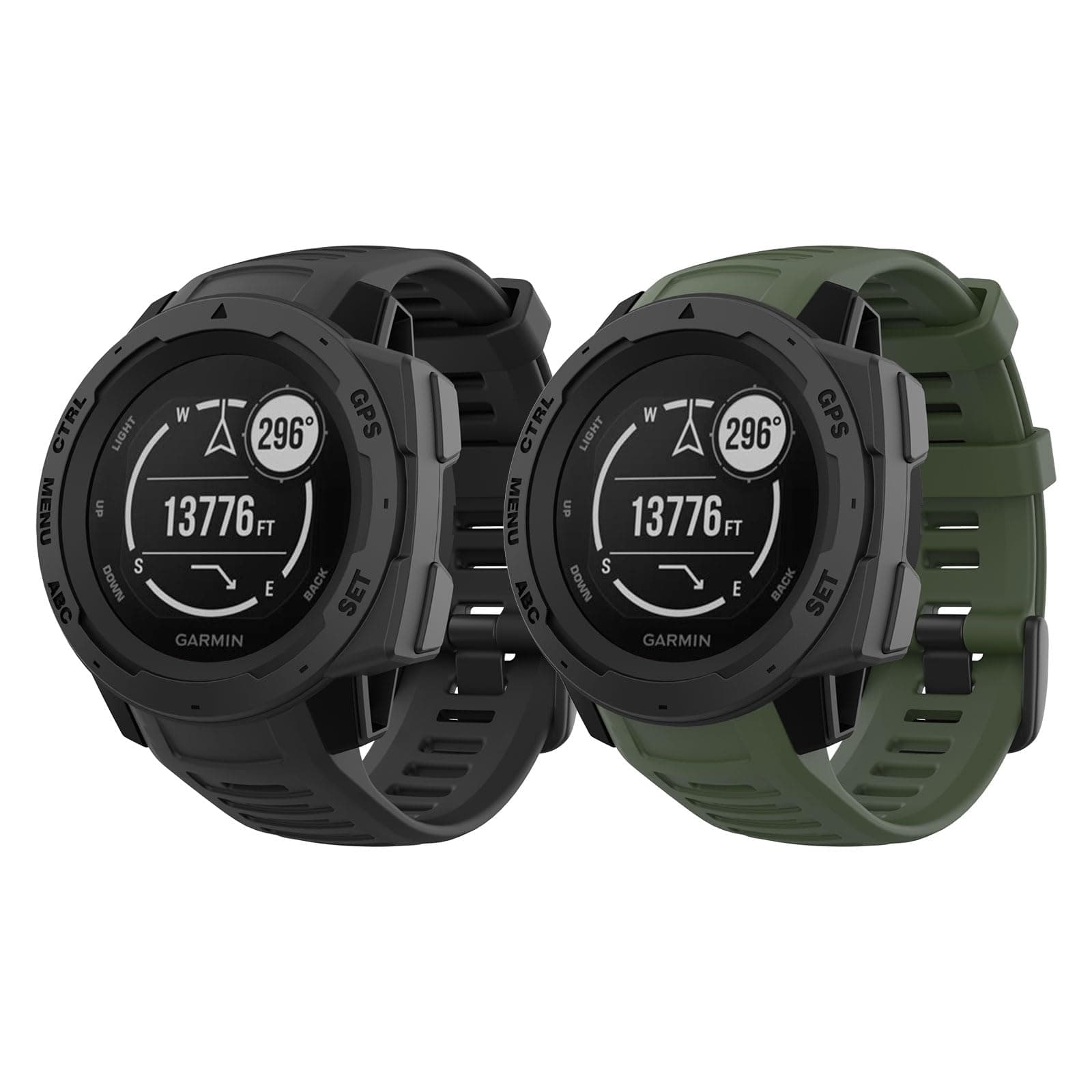 MoKo 2Pack Watch Strap Compatible with Garmin Instinct Esports/Solar/Tactical/Tide Military Watch,Silicone Adjustable Replacement Band Fit Garmin Instinct 2 Sports GPS Smart Watch, Black/Army Green