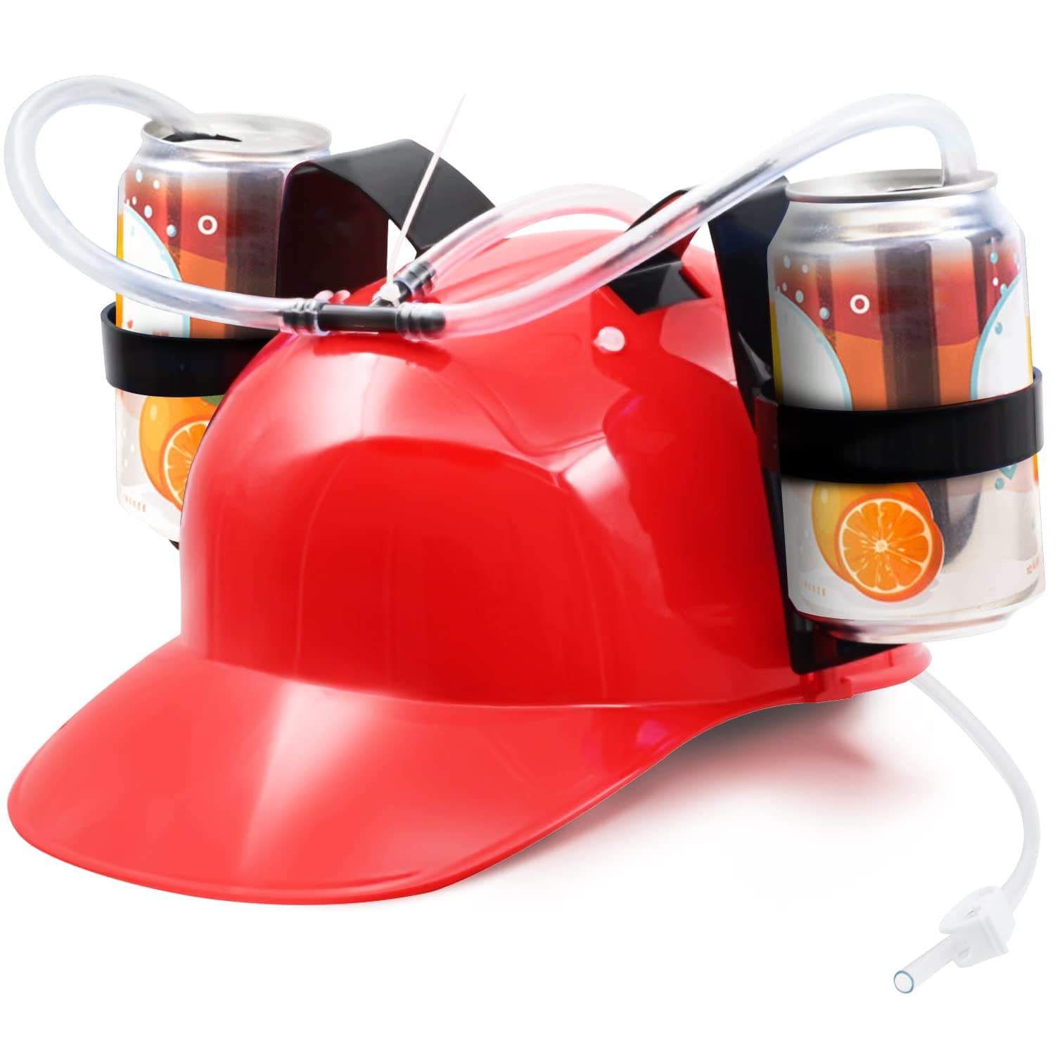 Novelty Place Drinking Helmet - Can Holder Drinker Hat Cap with Straw for Beer and Soda - Party Fun - Red/Yellow