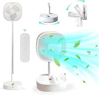 Magesh Oscillating Pedestal Foldable Desk and Floor Fan, Table Fan, Remote Control Telescopic 4 Speed Quiet Timer Fan for Bedroom Camping (White)