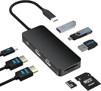 USB C Docking Station Dual Monitor for Dell/HP/Mac Laptop, Dual HDMI Adapter for 2 Monitors, HDMI Splitter for Dual Monitors Extended Display, 8 in 1 USB C Hub Multiport Adapter with HDMI/USB/PD/SD/TF
