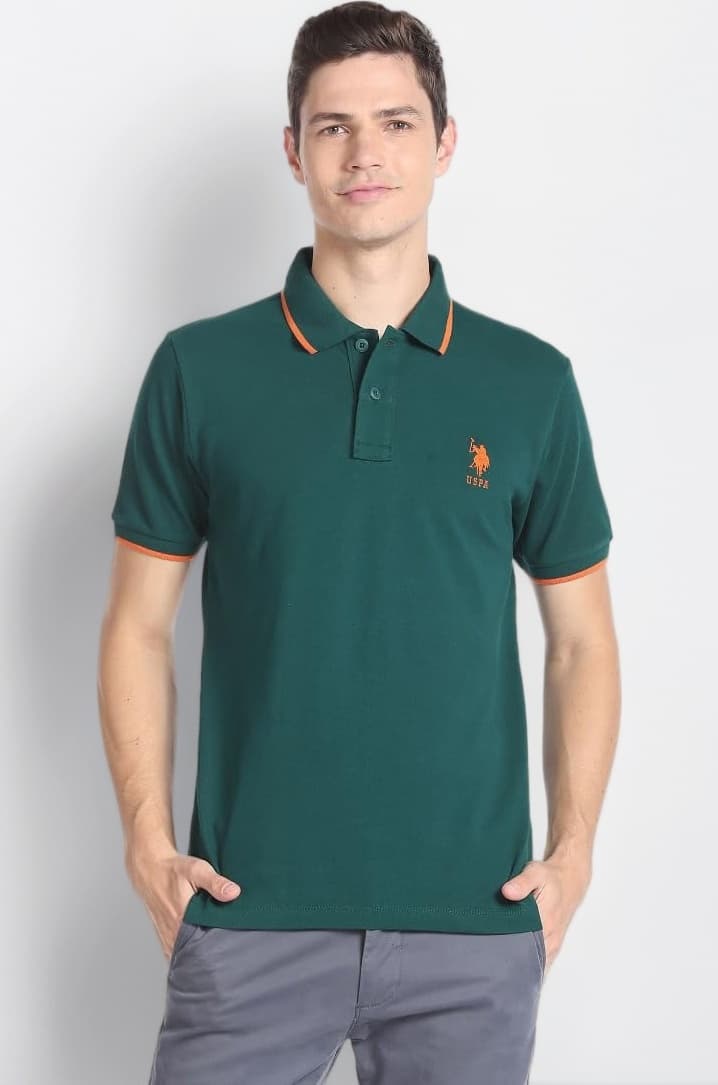 U.S. Polo ASSN. Slim Fit Solid Polo T-Shirt for Men, Tipped Collar - Half Sleeves Casual Mens Tshirt