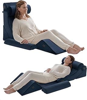 Axelrod6PCS Orthopedic Bed Wedge Pillow Set, Post Surgery Foam for Back, Neck & Leg Pain Relief Comfortable & Adjustable Ortho Pillows- Anti Snoring, Heartburn, Acid Reflux & GERD Sleeping Indigo