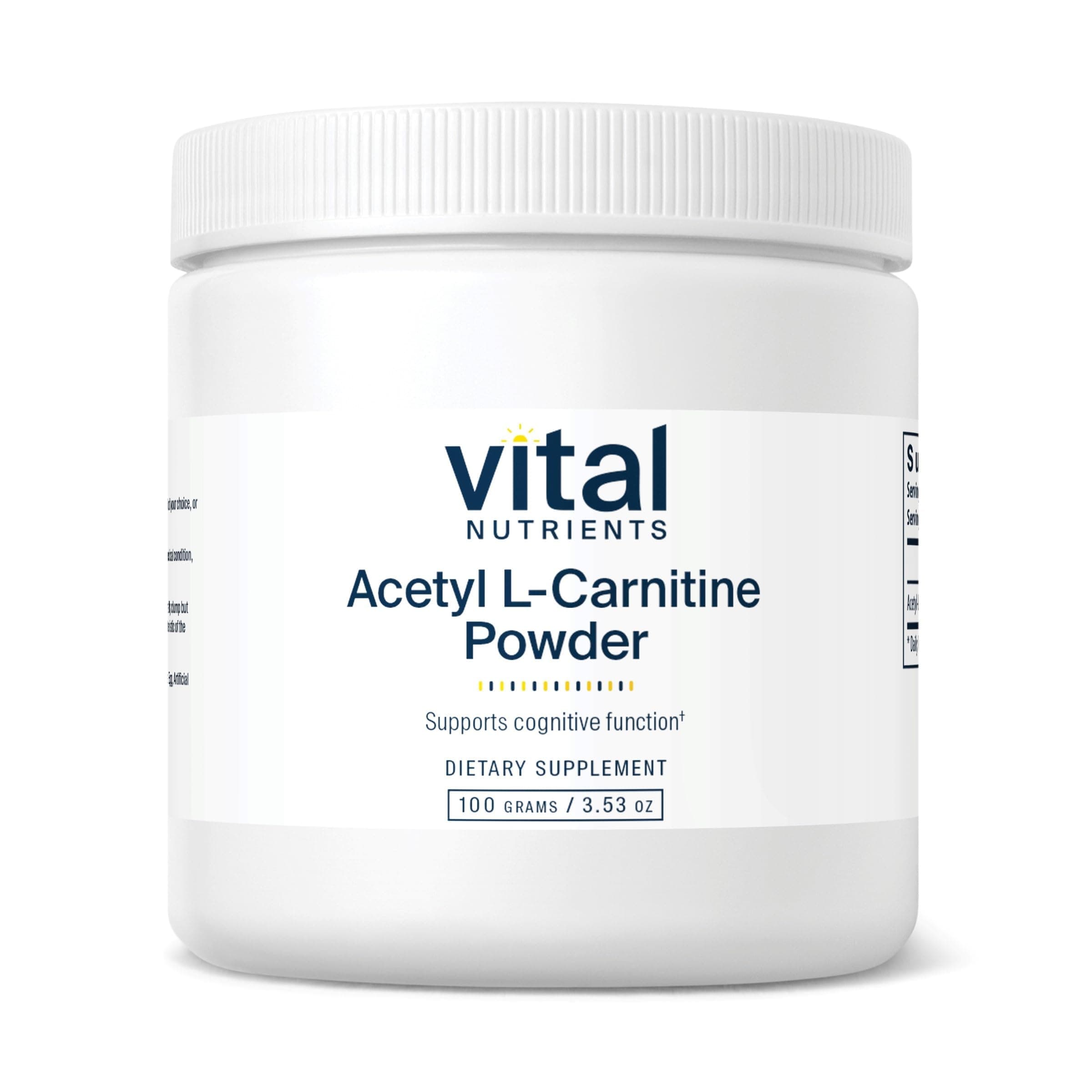 Vital Nutrients Acetyl L-Carnitine Powder | Brain, Memory, and Cognitive Support Supplement - Vegan - Gluten, Dairy, Soy Free - Non-GMO - 100 Grams
