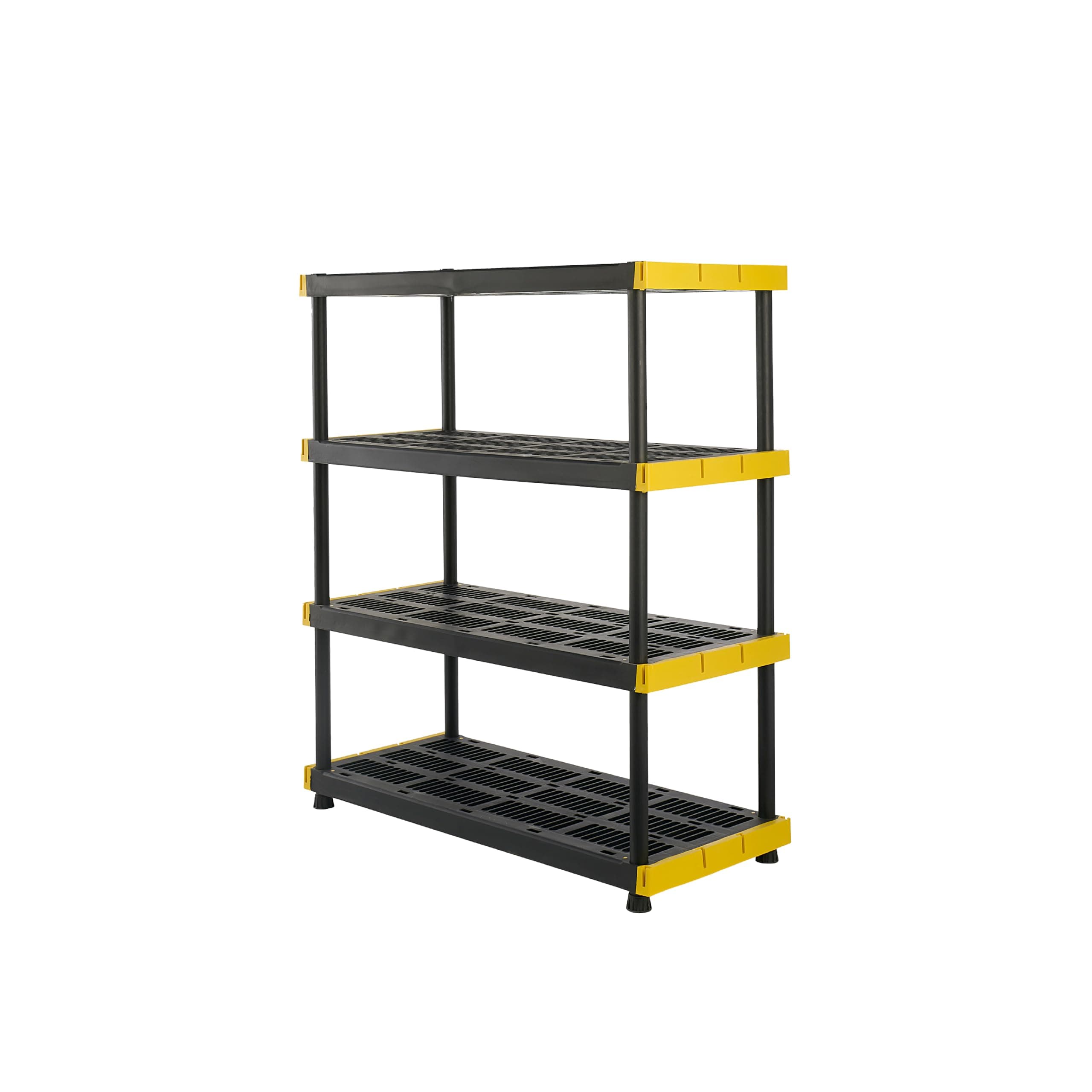 BLACK & YELLOW, 4-Tier Heavy Duty Plastic Storage Shelving Unit, 200lbs/shelf (55"H x 48"W x 20"D), for Indoor/Outdoor Organization, Modular Rack