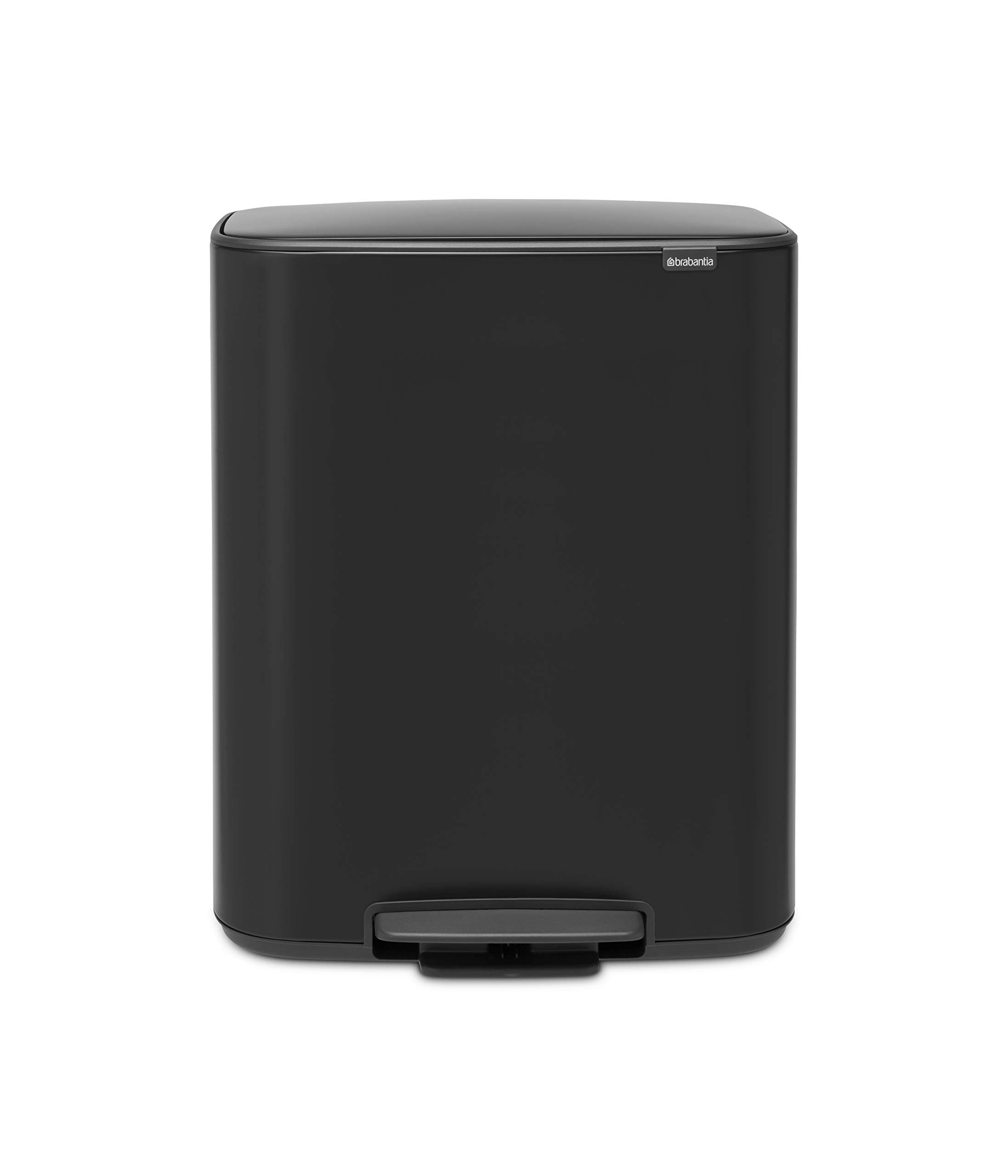 Brabantia Bo Step-On Pedal Trash Can - 2 x 8 Gal Inner Buckets (Matt Black) Waste/Recycling Garbage Can, Removable Compartments