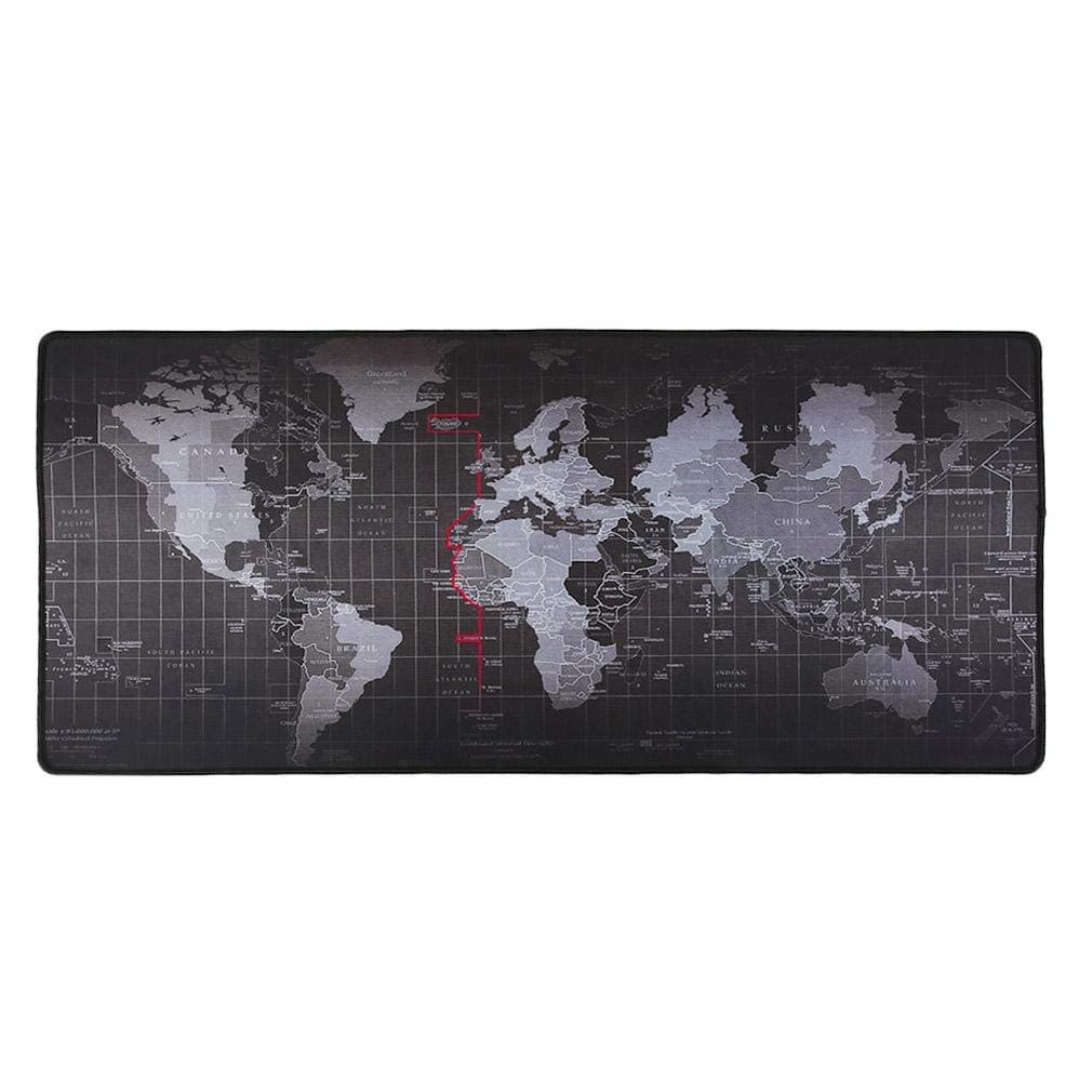 Anti-Skid Mousepad Extended Super Large World Map Keyboard Mouse Pad (30x70cm, Black)