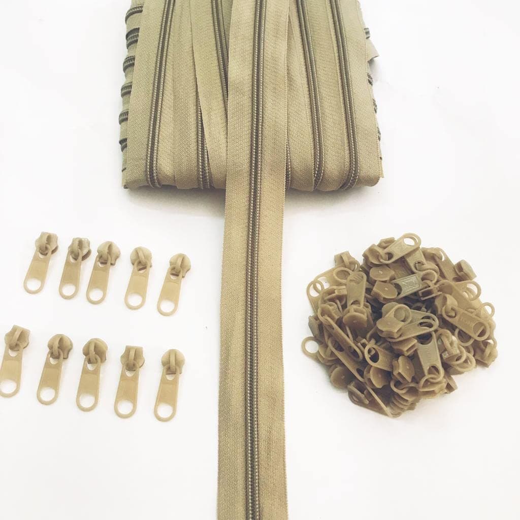 SoftSwiss Zipper #5, Roll 20 Meter with 100 Plastic Zip Puller for Tailoring/Stitching/Sewing/Home Furnishing and Bags (20 Meter Roll) Beige