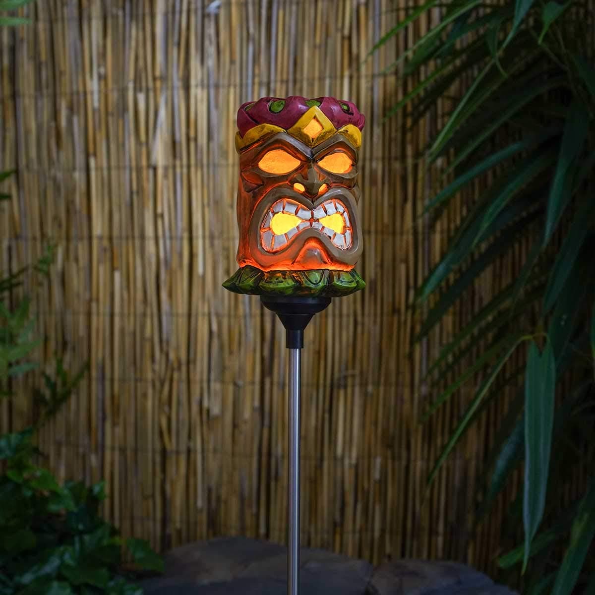 Festive Lights - Solar Powered Tiki Stake Lights - Polynesian Style Decorative Garden Lighting (God of War) [Energy Class A+]