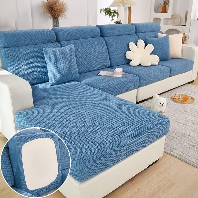Stretch Sofa Covers for Cushion Couch,Universal Wear Resistant Slipcover with Elastic Bottom,Magic Couch Cover Furniture Protector,Anti-Slip L Shape Sofa Cover,Headrest Cover,Weave-Lake Blue