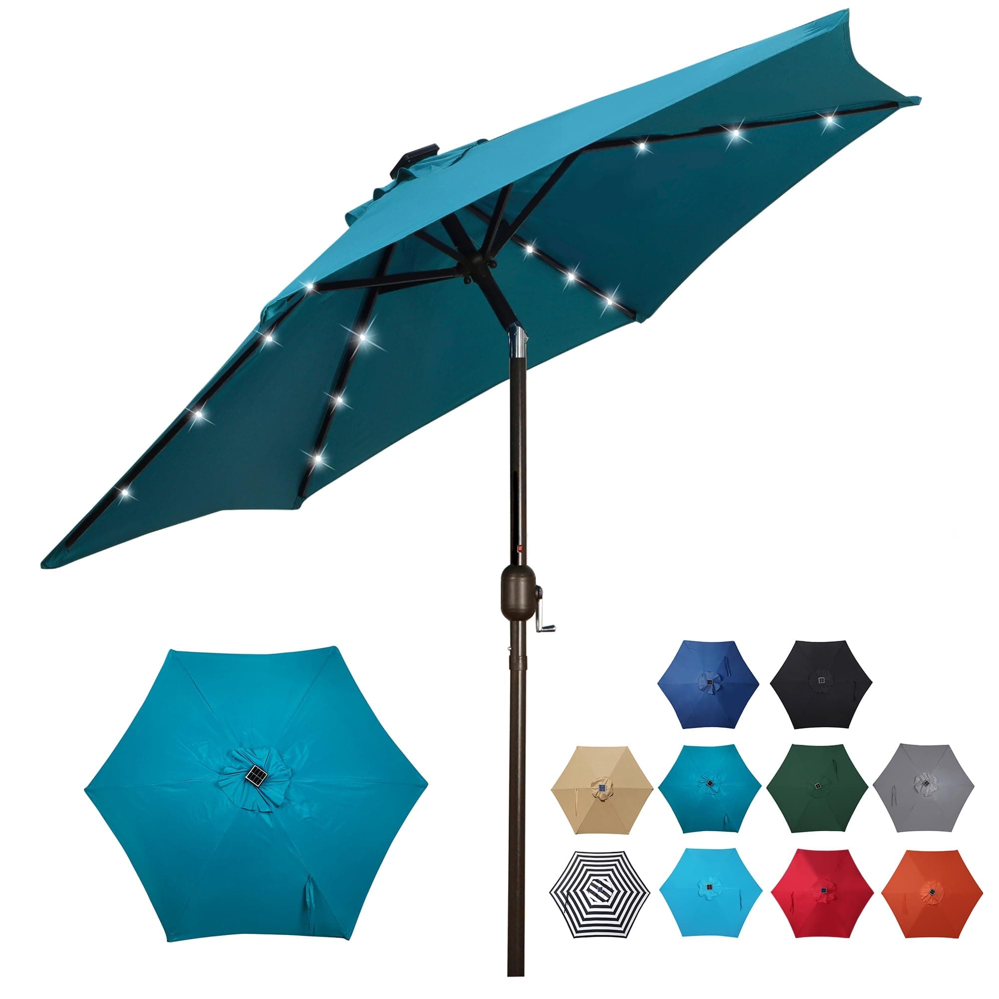 7.5 ft Solar Umbrella, 18 LED Lighted Patio Umbrella, Table Market Umbrella