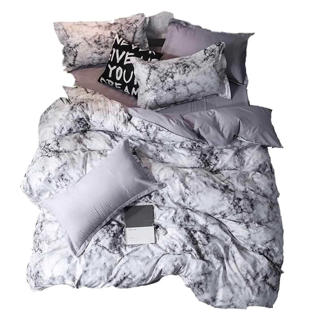 YOMIMAX 3PCS Bedding Set 3D Marble Bedding Set Black and White Soft Quilt Cover Printed Bedding Sets(Queen,3Pcs)