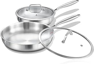 DELARLO Tri-Ply Stainless Steel 8inch and 12inch Frying Pan Set, Oven safe induction skillet,pots and pans set,Suitable for All Stove