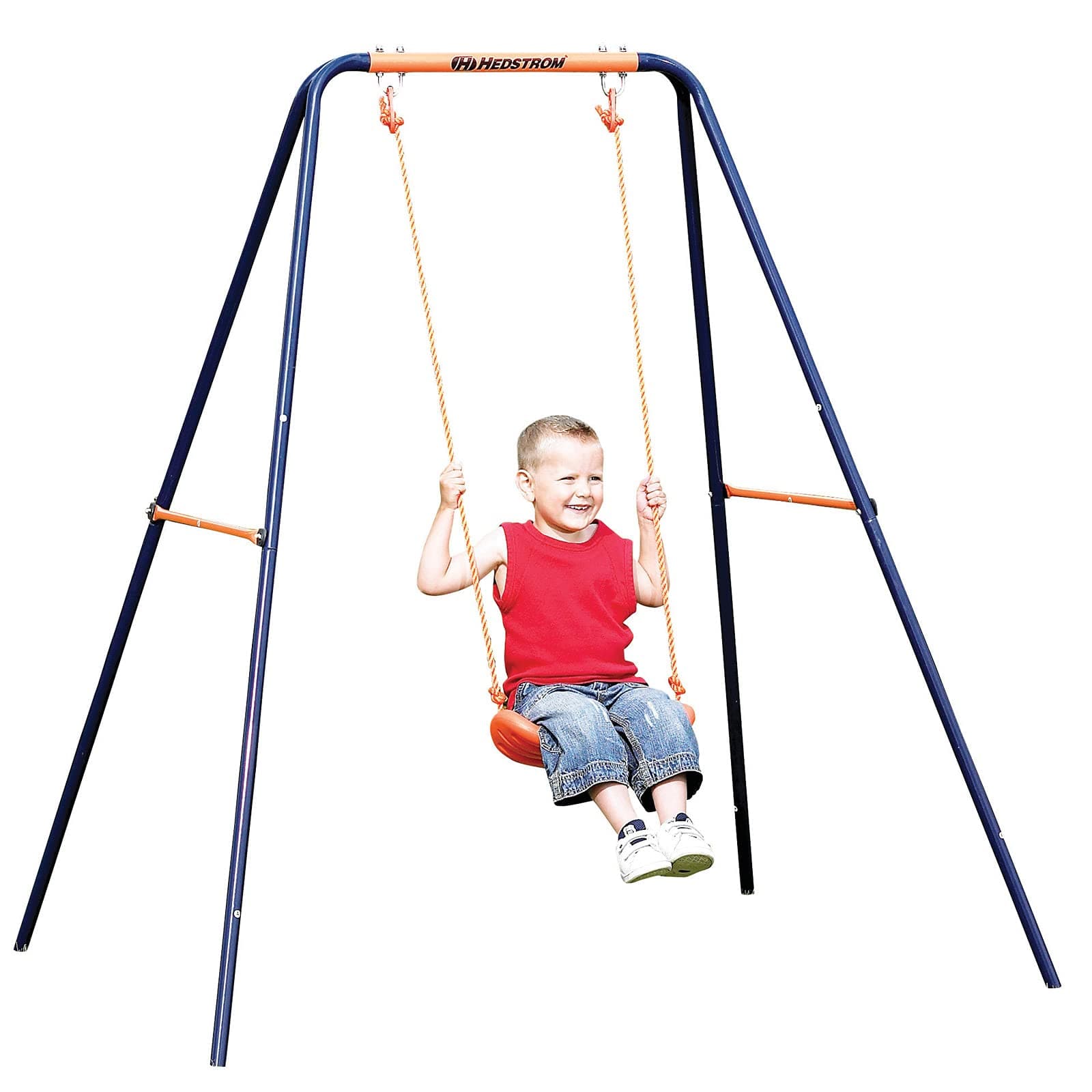 Hedstrom Single Play Swing - Robust Steel Construction, Chunky Blow-Moulded Seat, Powder-Coated Frame - Suitable for Ages 3-10 - Outdoor Garden Toy for Boys and Girls - Ground Pegs Included